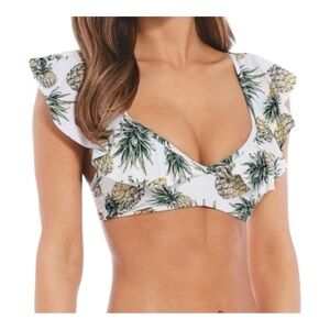 GIANNI BINI Womens Size Large Pineapple Ruffle Bikini Swim Bathing Suit Top